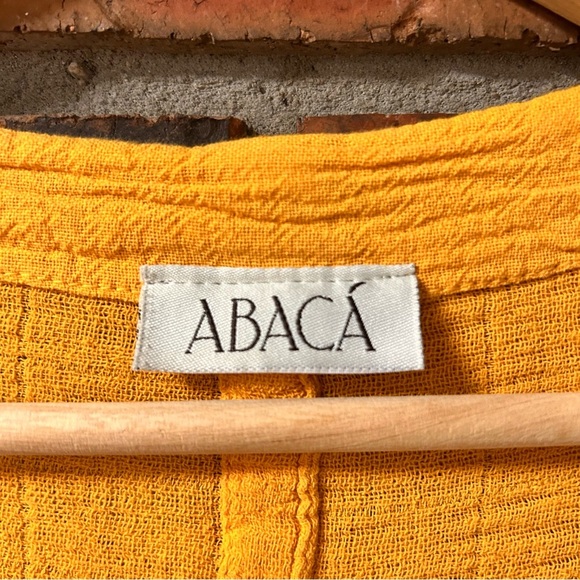 ABACÁ Crinkle Cotton Gauze Mustard Yellow Tunic Top Boho Oversized Button Front - Picture 4 of 7